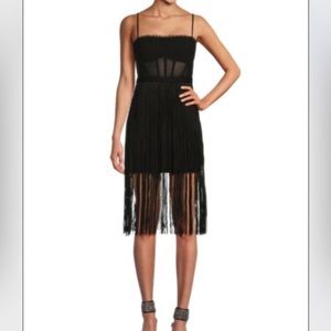 BCBMAXAZRIA Sheer Corset Midi Dress in Black, size 6, NWT